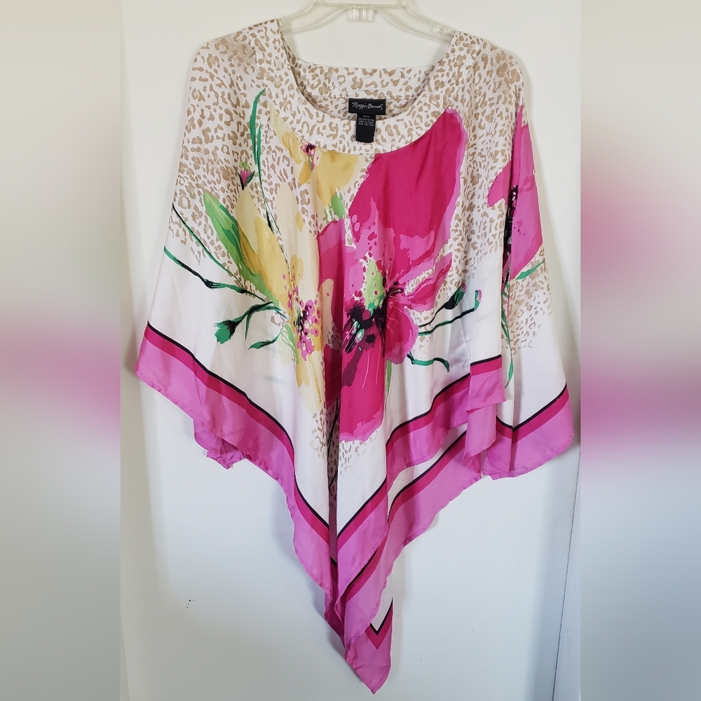 Pink Floral Rayon Poncho